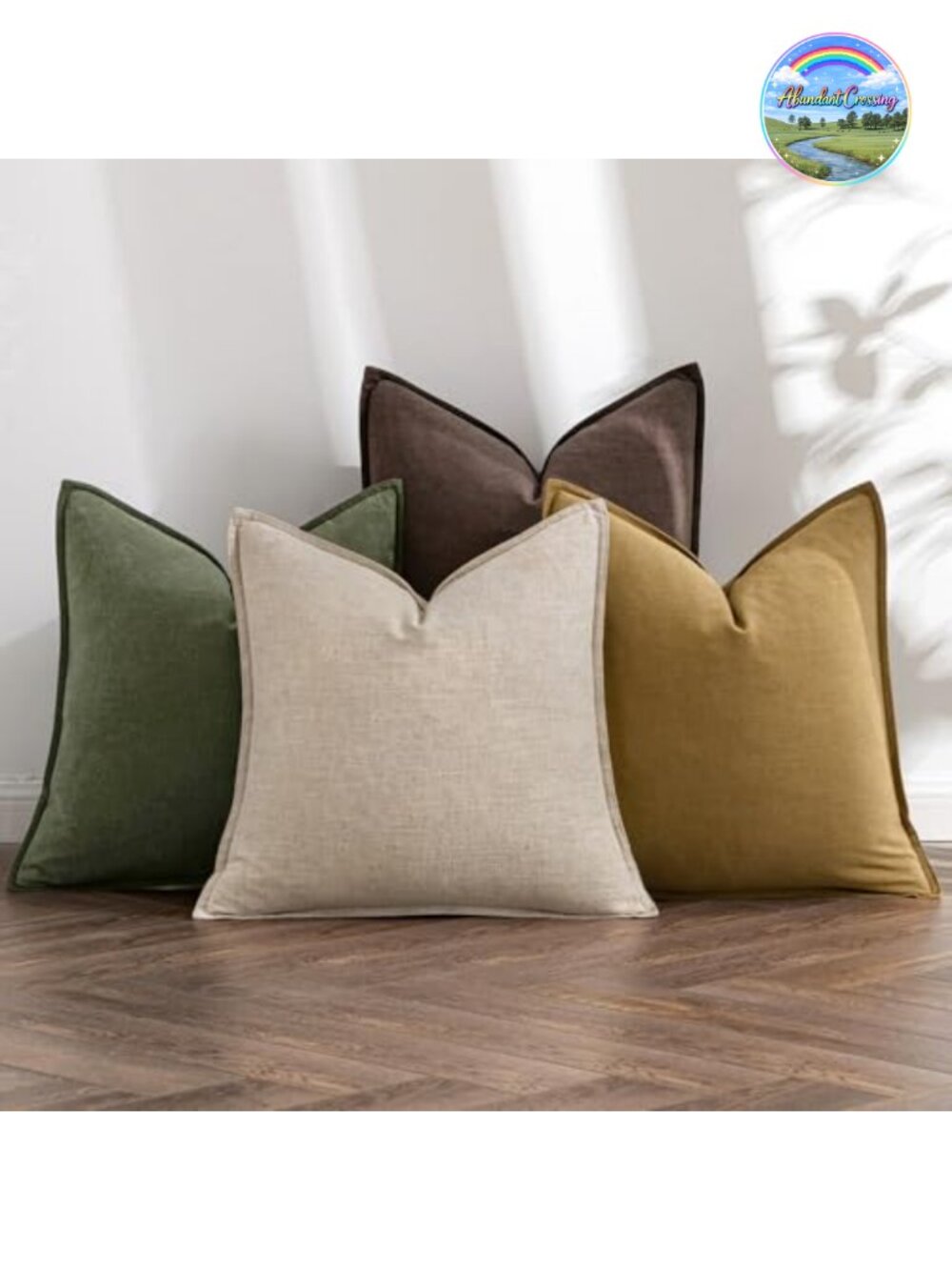 Boho Linen Cotton Pillow Covers 18x18 Set of 4 with Flange and Hidden Zipper